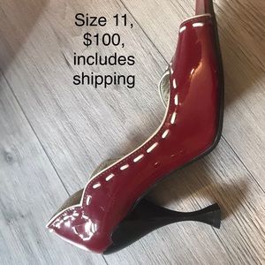 Fluevog Listen Up Audrey Red Peeptoe, size 11